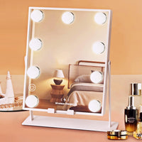 1 x RAW Customer Returns OSDUE Hollywood Cosmetic Mirror, Hollywood Dressing Table Mirror, with 9 Lamps, Makeup Mirror with Lighting, Hollywood Mirror with 10x Magnifying Mirror, Wireless Charging for Cell Phone, White - RRP €49.99