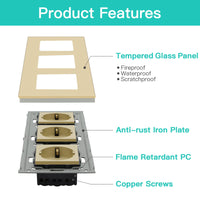 1 x RAW Customer Returns BSEED Schuko socket 3 compartment crystal glass plate socket glass Schuko triple socket 16Amp socket 228 mm gold extension sockets wall socket - RRP €24.9