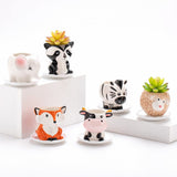 1 x RAW Customer Returns B SEPOR Small Ceramic Animal Succulent Planters with Drainage and Wooden Saucer Beautiful Unique Gift Fox Panda Cow Elephant Sheep Zebra Pack of 6 - RRP €20.4