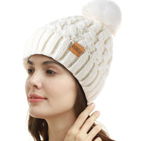 2 x RAW Customer Returns REDESS Women Winter Pompom Beanie Hat Fleece Lined Warm Hats, Thick Casual Snow Knit Hat for Ladies - RRP €34.28