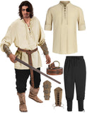 1 x RAW Customer Returns Geplaimir Men s Medieval Costume Shirt Viking Renaissance Victorian Pirate Steampunk Cosplay Lace-up Shirt Top with Accessories Viking Pants Men Bracers PU Leather O-Ring Belt G070XL - RRP €60.49