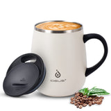 1 x RAW Customer Returns Ideus Coffee Mug 16 oz Double Wall Vacuum Insulated Stainless Steel Coffee and Tea Mug with Non-Slip Handle and Sliding Module Lid and Large Capacity White  - RRP €24.99