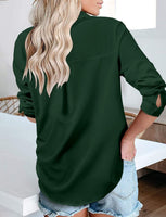 1 x RAW Customer Returns CZIMOO women s blouse shirt long sleeve casual blouse shirt elegant V-neck shirt blouses with button-down plain buttons top dark green XL - RRP €29.99