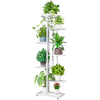 1 x RAW Customer Returns VASZOLA Metal Flower Shelf 7 Tiers 8 Pots, Multi-Tier Flower Stand, Flower Bench, Plant Stairs, Standing Shelf, Shelf for Indoor, Balcony, Decoration White  - RRP €54.99