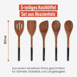 1 x RAW Customer Returns Chef Pomodoro wooden cooking spoon set of 5 cooking spoon set made of acacia wood wooden cooking spoon set cooking spoon set wooden cooking spoon wooden spatula pointed cooking spoon stirring spoon black  - RRP €19.14