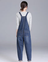 1 x RAW Customer Returns Vanchenl Women s Casual Loose Denim Dungarees Bib Adjustable Jean Overalls Romper Jumpsuit Harem Pants Dark Blue, XL  - RRP €36.29