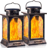 1 x RAW Customer Returns Solar Lantern, Amzxart Solar Lights Outdoor Garden Flickering Flame Metal Hanging Lantern Outdoor Decoration for Lawn Garden Porch Set of 2, Gold  - RRP €55.45