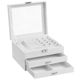 1 x RAW Customer Returns SONGMICS Jewelry Box, 3-Tier Jewelry Box, Velvet with Glass Lid, Multiple Compartments for Necklaces, Bracelets, Rings, with Lock and Key, Christmas, White JBC158W01 - RRP €30.99