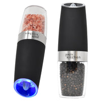 1 x RAW Customer Returns Joeji s Kitchen 2 Pack Salt and Pepper Mill with LED Light - Gravity Automatic Electric Set - Battery Operated - Salt Mill Spice Mill - Adjustable Ceramic Coarseness - Black - RRP €22.84