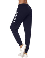 1 x RAW Customer Returns Sykooria women s jogging bottoms, sports trousers, long yoga trousers, leisure trousers, running trousers, cotton high waist training trousers for women with stripes B-dark blue-XL - RRP €21.24