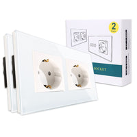 1 x RAW Customer Returns Pack of 2 CNBINGO glass Schuko socket flush-mounted, double socket white, double wall socket with glass frame - RRP €30.22