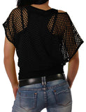 1 x RAW Customer Returns ELFIN Women s Mesh Shirt Mesh Top Mesh Shirt 80s Outfits Carnival Theme Party Tops Mesh Top Summer Tops, Black, L - RRP €24.19