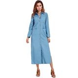 1 x RAW Customer Returns amropi blouse dress women buttons long sleeve side slit casual dresses denim dress maxi dress blue, S - RRP €29.99