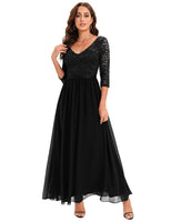 1 x RAW Customer Returns DRESSTELLS women s ball gowns long chiffon evening dresses long V neck bridesmaid dress long black XL - RRP €64.99