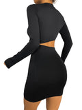 1 x RAW Customer Returns GORGLITTER Women s Cut Outs Mini Dress Bodycon Party Dress Stand-Up Collar Pencil Dress Figure-hugging Dresses Black S - RRP €31.25