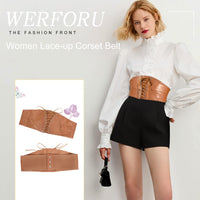 3 x Brand New WERFORU Women Wide Elastic Belt Lacing Tied Waspie Belt Waist Corset for Halloween Brown - RRP €30.21