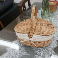 1 x RAW Customer Returns Garneck picnic basket with lid shopping basket braided mushroom basket fruit basket bread basket rattan basket wicker basket with handle braided basket flower basket for outdoor picnic 35CM - RRP €39.99