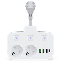 1 x RAW Customer Returns 2-way power strip individually switchable, double plug for socket with 3 USB-A and 1 USB-C connection, 6 in 1 multiple socket with 3 switches, short cable socket adapter for home, office - RRP €20.16