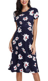 1 x RAW Customer Returns EXCHIC Women s Elegant Casual Round Neck A-Line Short Sleeve Midi Dresses Floral Pattern Round Neck Summer Knee Length Dresses XL, 3  - RRP €32.98