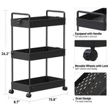 1 x RAW Customer Returns SOLEJAZZ Rolling Cart, 3-Tier Kitchen Cart, Mobile Storage Rack Organizer for Kitchen, Bathroom, Laundry Room, Bedroom, Narrow Spaces, Plastic, with Handles, 22 x 40 x 61 cm, Black - RRP €26.77