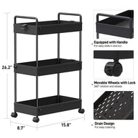 1 x RAW Customer Returns SOLEJAZZ Rolling Cart, 3-Tier Kitchen Cart, Mobile Storage Rack Organizer for Kitchen, Bathroom, Laundry Room, Bedroom, Narrow Spaces, Plastic, with Handles, 22 x 40 x 61 cm, Black - RRP €27.22