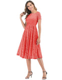 1 x RAW Customer Returns DRESSTELLS Women s Elegant For Wedding A Line Lace Dress, Cocktail Dresses Festive, Knee-Length Evening Dresses, Off Shoulder Evening Dresses, Short Sleeve Swing Pleated Skirt, Coral 3XL - RRP €44.84