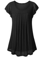 1 x RAW Customer Returns Vafoly Top Women Pleated Short Sleeve Tunic Solid Summer Tops With Ruffle Sleeves Elegant Top Double Layer Mesh Blouses Black XXXL - RRP €33.26