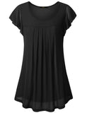 1 x RAW Customer Returns Vafoly Top Women Pleated Short Sleeve Tunic Solid Summer Tops With Ruffle Sleeves Elegant Top Double Layer Mesh Blouses Black XXXL - RRP €33.26