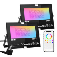 1 x RAW Customer Returns ChangM RGB LED floodlights outdoor Bluetooth object lighting pack of 2 30W LED floodlights, IP66 waterproof LED floodlights, garden mood lights - RRP €35.99