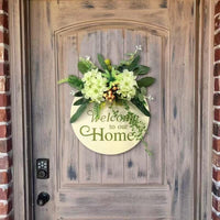 1 x RAW Customer Returns Door wreath all year round door decoration welcome sign wooden decoration wall decoration living room door decoration front door door decoration home wall decoration modern decoration mint green  - RRP €21.42