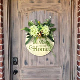 1 x RAW Customer Returns UICerland welcome mark wooden decoration wall decoration living room door decoration front door door decoration door wreath perennial welcome home wall decoration modern front door decoration mint green  - RRP €21.99