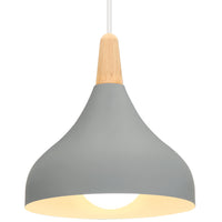 1 x RAW Customer Returns iDEGU Hanging Lamp Retro E27 Hanging Lamp Modern Drop-Shaped Hat Ceiling Light Made of Metal Wooden Pendant Light for Bedroom Dining Room Kitchen Gray, 1 Piece  - RRP €22.98