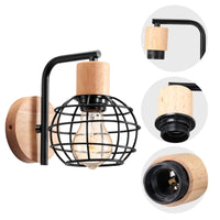 1 x RAW Customer Returns LIGKIN 2 Pack Indoor Wooden Wall Lights, E27 Wall Lamp Vintage Industrial Black, Retro Lamp Made of Cage Metal, Modern Wall Lamps for Living Room Dining Room Bedroom Hallway Kitchen - RRP €28.99