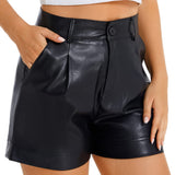 1 x RAW Customer Returns Everbellus High Waisted Faux Leather Shorts Women Pockets Wide Leg Shorts Black XLarge - RRP €28.22