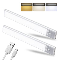 1 x RAW Customer Returns LED Under-Unit Light Pack of 2 30 cm Night Light with Motion Sensor 3 Color Modes Dimmable 30 cm LED Under-Unit Light Kitchen Auto ON OFF Sensor Light Rechargeable for Kitchen Cupboard Wardrobe Stairs - RRP €25.49