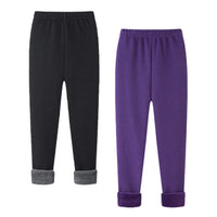 1 x Brand New Maeau Girls Fleece Lined Leggings Children s Thermal Pants Winter Thermo Leggings Warm Thick Cotton Leggings Elastic Waist Fleece Autumn Pack of 2 Solid Color Black Purple 8 9 Years 140 - RRP €28.99