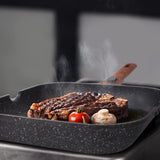 1 x RAW Customer Returns joeji s Kitchen Grill Pan Induction 28 cm Non-Stick Cast Aluminium Steak Pan with Removable Handle - Ovenproof Grill Pan for Gas Induction and More - Perfect for Grilling Your Food - RRP €31.1