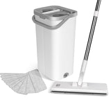 1 x RAW Customer Returns Masthome mop with wringing function, floor mop and bucket set with stainless steel handle and 10 microfiber mop heads, cleaning bucket with flat mop for hardwood tiles laminate floor cleaning, white - RRP €48.1