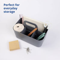 1 x RAW Customer Returns BLUE GINKGO Multipurpose Basket Organizer - Stackable Plastic Basket with Handle Cleaning Basket, Craft Basket, Desk Basket, Art and Makeup Storage Rectangle - Gray - RRP €19.21