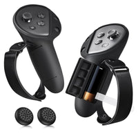 1 x RAW Customer Returns CloudValley Controller Grip Covers for Meta Quest 3, Grip Cover with Battery Opening Silicone Case Adjustable Leather Knuckle Strap, Anti-Slip Throw Protection VR Accessories, Black - RRP €19.32