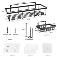 1 x RAW Customer Returns sunvito shower shelves without drilling, 5 pieces, 304 stainless steel shower shelves, 2 pieces, 2 soap dishes shower and 1 tissue holder, shower shelf self-adhesive or drilled for bathroom and kitchen black  - RRP €29.99