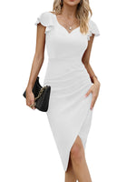 1 x RAW Customer Returns Missufe party dress summer dress midi dress vintage wrap dress women s cocktail dress elegant bodycon ruffle dress dresses white, X-small  - RRP €48.99