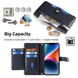 1 x RAW Customer Returns Myriadunsell Case for Xiaomi 14 with Lanyard, Flip Wallet Phone Case with Magnetic Zipper and Stand 5 Card Slots Folio Made of Luxurious Vegan Leather Black - RRP €18.14