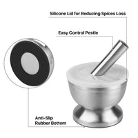 2 x Brand New Flexzion Brushed Stainless Steel Mortar and Pestle Set with Lid, Non-Slip Base - Solid Metal Grinder Pill Crushers Bowl Holder for Guacamole Herbs Spices Garlic  - RRP €57.98