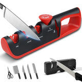 1 x RAW Customer Returns Professional knife sharpener, 4 in 1 knife sharpener with scissors sharpener, 6-stage adjustable manual knife sharpener with small knife sharpener, for restoring, sharpening, polishing, scissors black and red  - RRP €20.16