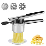 1 x RAW Customer Returns Potato press thick version, potato masher stainless steel, spaetzle press, spaghetti ice cream press, with 3 interchangeable sieves, for pressed mashed potatoes, vegetable purees, juices - RRP €17.51