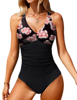 1 x RAW Customer Returns UMIPUBO Swimsuit Women Sexy Swimwear V Neck Slimming Tummy Control Swimsuit Plus Size Swimsuit Push Up Swimwear Black Pink, L  - RRP €24.78