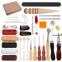 1 x RAW Customer Returns HOSTK 33pcs DIY Leather Craft Hand Kit Tools Set for Sewing Stitching Punching Carving Saddle Leather Artwork Accessories Awl Thimble - RRP €23.05