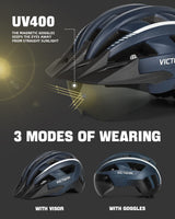 1 x RAW Customer Returns VICTGOAL Bicycle Helmet Men Women MTB Helmet with Removable Magnetic Goggles Visor Breathable with 21 Ventilation Channels Cycling Helmet Adjustable Bicycle Helmets M 54-58cm, Navy  - RRP €50.99