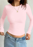 1 x RAW Customer Returns Minetom Sweatshirt Women s Long Sleeve Shirt Slim Fit Crew Neck Long Sleeve T-Shirt Y2K Tops Tops Plain Basic Crop Top Casual Aesthetic Clothes Streetwear Sweatshirts Teenager Girls A Pink S - RRP €22.18